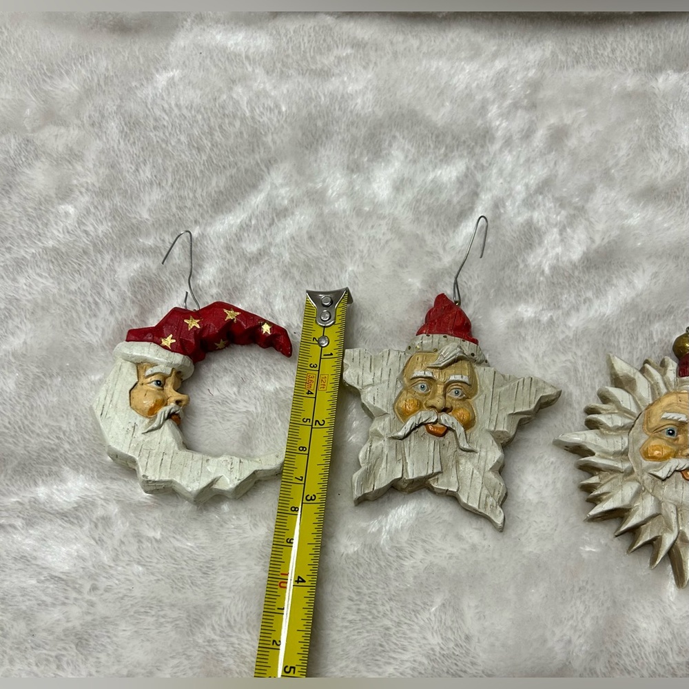 Vintage Christmas decoration 3 ornaments red white Santa star moon sun - Picture 5 of 6
